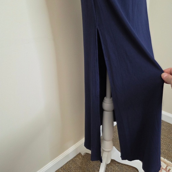 BOSTON PROPER Ribbed Knit Sleeveless Maxi Dress, Navy Blue, Size S - Picture 6 of 9